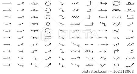 Cute handwritten arrow set black icon Cute handwritten arrow set black icon 102118068