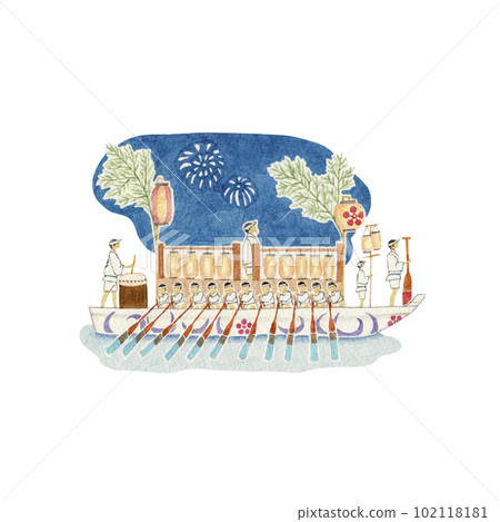 Tenjin Festival Funatogyo Japanese festival watercolor illustration 102118181