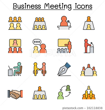 Business meeting and Conference color line icon set Business meeting and Conference color line icon set 102118838