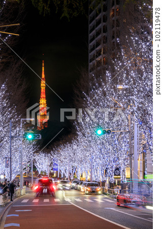 Superb view of Tokyo Tower and Keyakizaka illuminated in winter Superb view of Tokyo Tower and Keyakizaka illuminated in winter 102119478