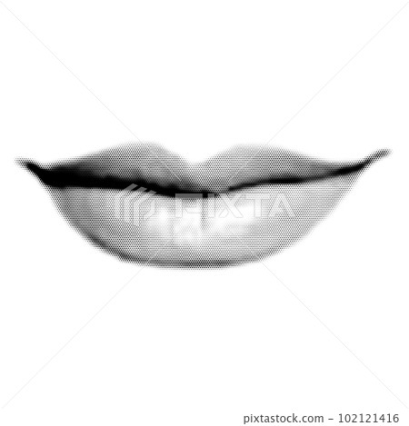 Mouth collage. Design lips in trendy dotted pop art style. Retro halftone effect. Vector illustration with vintage grunge punk cutout element. 102121416