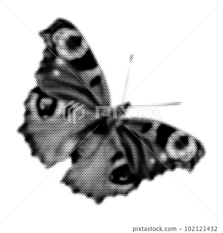 Halftone butterfly. Collage design element in trendy magazine style. Vector illustration with vintage grunge punk cutout shape. Halftone butterfly. Collage design element in trendy magazine style. Vector illustration with vintage grunge punk cutout shape. 102121432