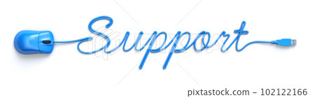 Blue mouse and cable in the shape of support word Blue mouse and cable in the shape of support word 102122166