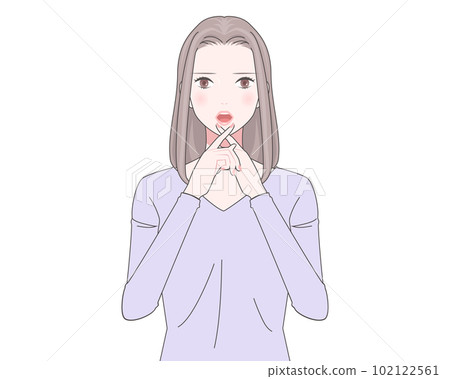 Illustration of a woman with her fingers crossed 102122561