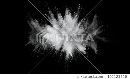 Freeze motion of white color powder exploding on black background. Freeze motion of white color powder exploding on black background. 102123826