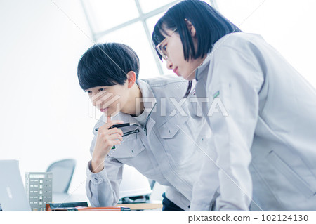 Engineer considering development plan Engineer considering development plan 102124130