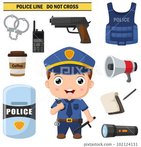 Cute policeman with elements equipment collection Cute policeman with elements equipment collection 102124131