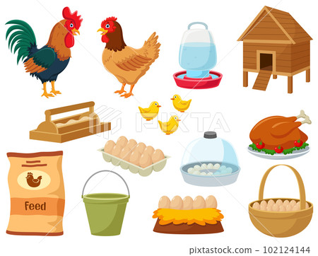 Set of poultry farm cartoon elements 102124144