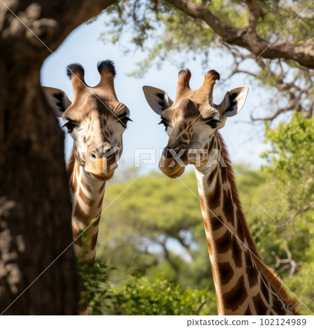 Two giraffes. Illustration AI Generative 102124989