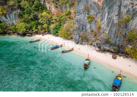 Longtail boat on the beach on the island,tourist boat 102126514