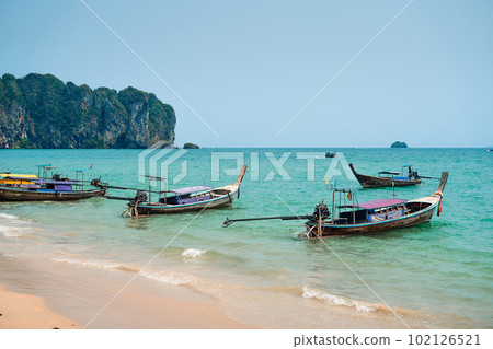 Longtail boat on the beach on the island,tourist boat 102126521