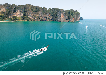 Longtail boat on the beach on the island,tourist boat 102126537