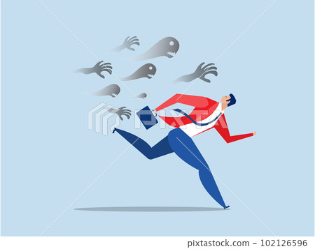 businessman runing away from ghost or creepy monster hand chasing,failure, anxiety, depression or panic attack, afraid business failure concept vector businessman runing away from ghost or creepy monster hand chasing,failure, anxiety, depression or panic attack, afraid business failure concept vector 102126596