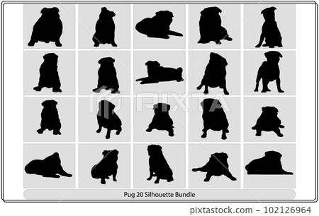 Pug Silhouette,Vector dog breeds silhouettes collection isolated on white 102126964