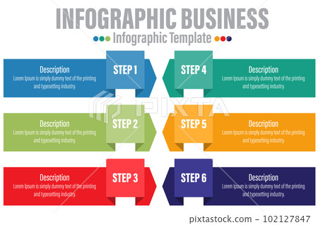 Six rectangle timeline steps or option workflow infographic plan concept design vector with icons. Business roadmap timeline network project template for presentation and report. 102127847