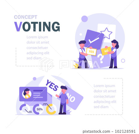 Characters are standing with signs,Voting, polling, feedback and quality testing. Vector flat illustration Characters are standing with signs,Voting, polling, feedback and quality testing. Vector flat illustration 102128591