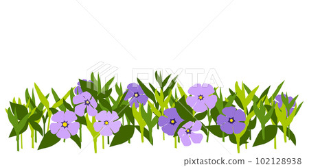 Flat design illustration of a flower bed with purple petals and green grass, vector Flat design illustration of a flower bed with purple petals and green grass, vector 102128938