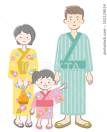 穿著浴衣的夏季節日家庭 父母和孩子 穿著浴衣的夏季節日家庭 父母和孩子 102129014