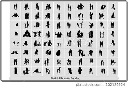 girl silhouette bundle,Girl Illustration,Girl Vector set 102129624
