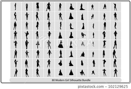 girl silhouette bundle,Girl Illustration,Girl Vector set 102129625