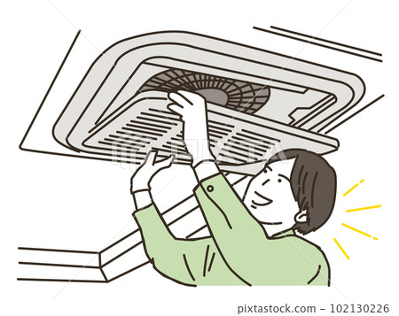 A worker who maintains a ceiling-embedded air conditioner 102130226