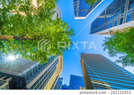 日本的東京城市景觀大手町、丸之內建築物、新鮮的綠色植物等景觀。畫面左側是大手町站前十字路口的方向。 日本的東京城市景觀大手町、丸之內建築物、新鮮的綠色植物等景觀。畫面左側是大手町站前十字路口的方向。 102132833