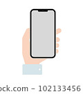 一隻手拿著智能手機的簡單圖示 102133456