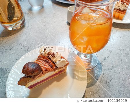 Café Montblanc cake and iced tea 102134929