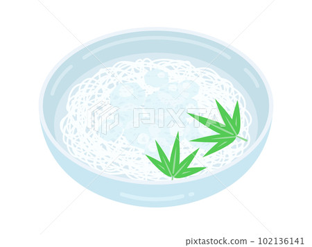 Illustration of somen noodles in ice water served on a plate 102136141