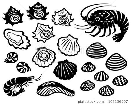 Seafood cutout style silhouette illustration set 102136997