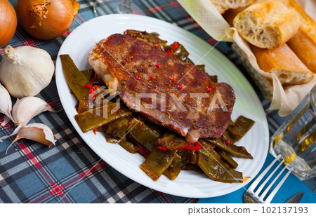 Beef steak with braised vegetables Beef steak with braised vegetables 102137193