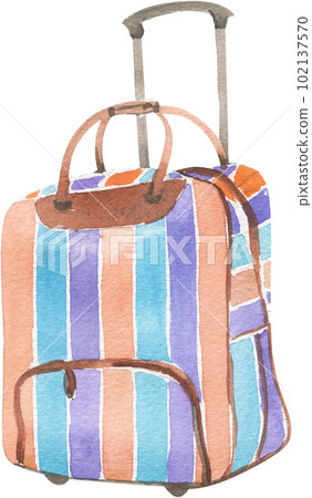 Bright travel suitcases painted in watercolor. Element on a white background for creating bright illustrations, advertising booklets. 102137570
