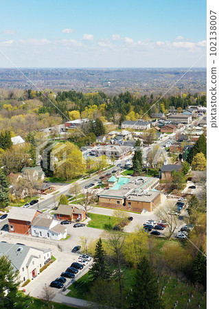Aerial vertical of Ancaster, Ontario, Canada in spring 102138007