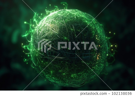 Network technology background futuristic tech green sphere background. Low poly 3d wire made with generative AI Scy fi space illustration Network technology background futuristic tech green sphere background. Low poly 3d wire made with generative AI Scy fi space illustration 102138036