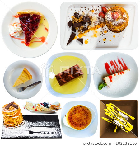 Collage of desserts on white background 102138110