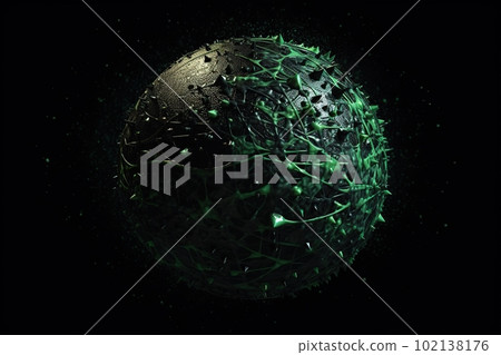 Network technology background futuristic tech green sphere background. Low poly 3d wire made with generative AI Scy fi space illustration 102138176