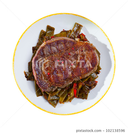 Beef steak with braised vegetables Beef steak with braised vegetables 102138596