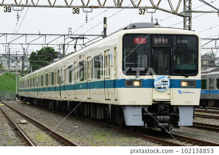 Odakyu Electric Railway Series 8000 with Hakone Yumoto display stopping at the depot Odakyu Electric Railway Series 8000 with Hakone Yumoto display stopping at the depot 102138853