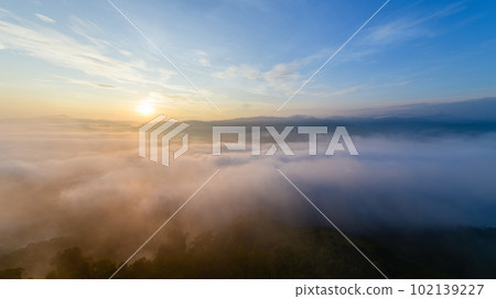 beautiful sea of mist and sunrise, view from Aiyoeweng View Point, Yala Province, 102139227