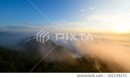 beautiful sea of mist and sunrise, view from Aiyoeweng View Point, Yala Province, 102139231