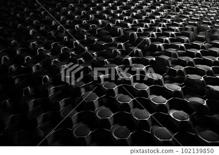 Network connection concept black honeycomb shiny background. Futuristic Abstract 3D Geometric Background Design Made with Generative Space Illustration AI Scy fi 102139850