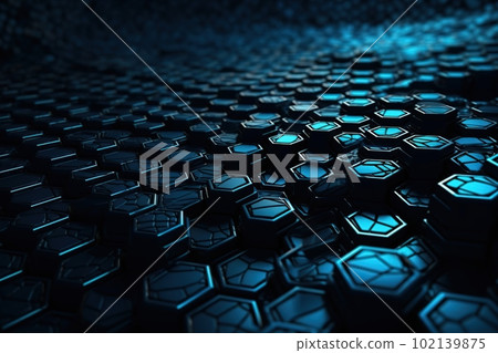 Network connection concept blue honeycomb shiny background. Futuristic Abstract 3D Geometric Background Design Made with Generative Space Illustration AI Scy fi 102139875
