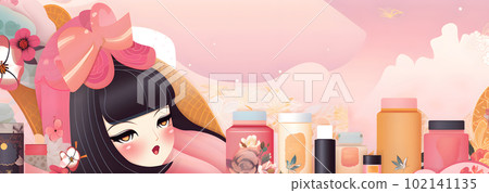 Cosmetics bottles assortment pastel pink kawaii Cosmetics bottles assortment pastel pink kawaii 102141135