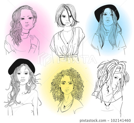 set of beautiful portrait of young women 102141460