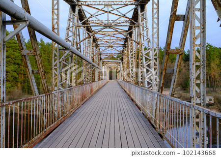 The old railway bridge. Historic narrow gauge railway bridge. A popular walking spot in Valmiera, Latvia 102143668