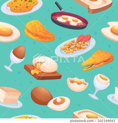 Pattern eggs. Seamless cartoon background with colored pictures of eggs exact vector template 102144641