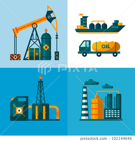 Gas oil industry. concept vector illustrations in circle backgrounds. Oil production 102144648