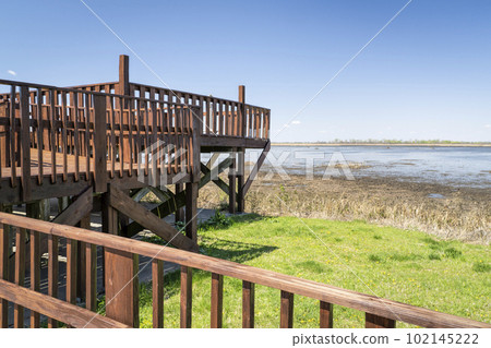 waterfowl viewing deck at Loess Bluffs National Wildlife Refuge, Missouri, springtime scenery waterfowl viewing deck at Loess Bluffs National Wildlife Refuge, Missouri, springtime scenery 102145222