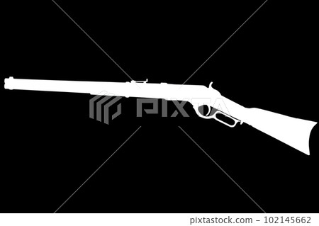 Old west period .44-40 Winchester lever-action repeating rifle M1866 white silhouette on black background Old west period .44-40 Winchester lever-action repeating rifle M1866 white silhouette on black background 102145662
