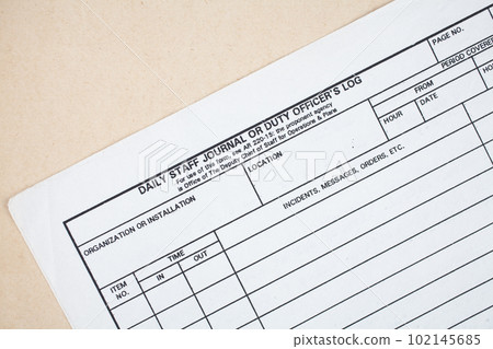 US Army old paper background. Daily staff journal or duty officers log application form. US Army old paper background. Daily staff journal or duty officers log application form. 102145685